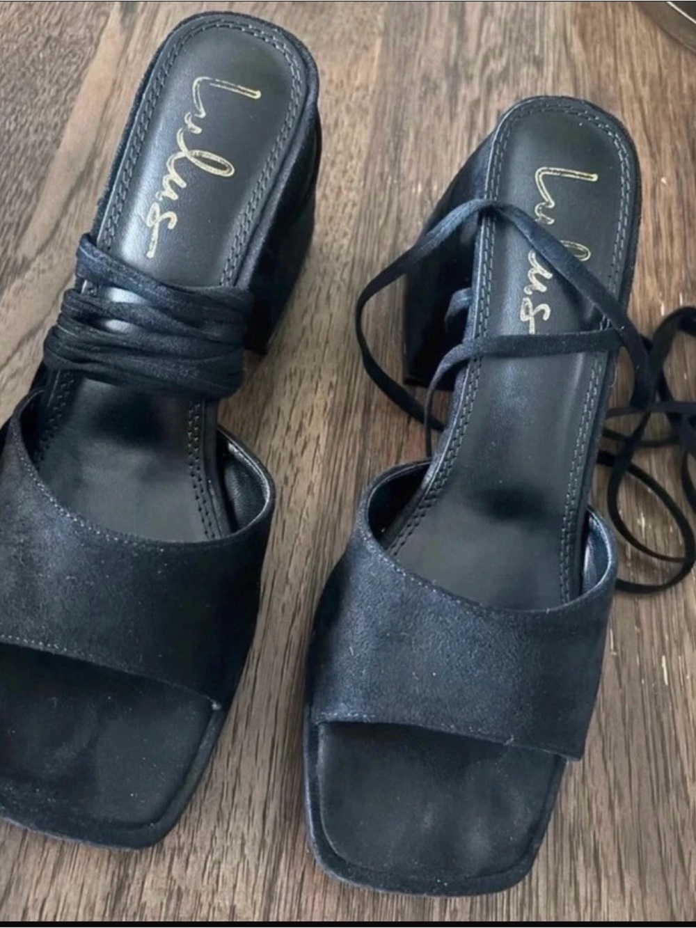 Lulu's Black Suede Lace-Up Square Toe Block Heels